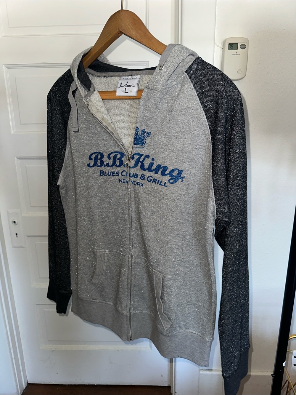 J. America Gray & Black Zip Hooded Sweatshirt with Blue B.B. King Logo